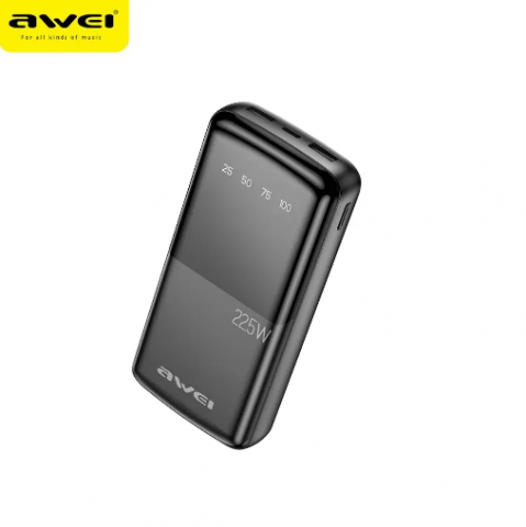 Nešiojamas įkroviklis - akumuliatorius 20000mAh 2xUSB 3.0 + USB C 22.5W juodas (black) Awei P13K